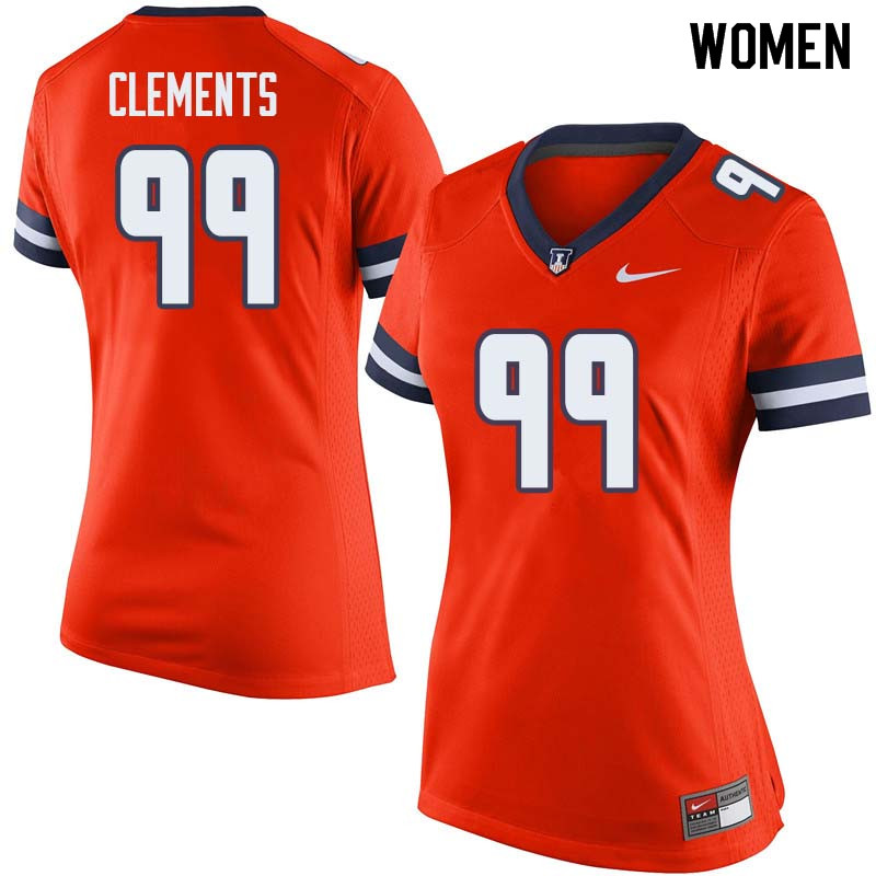 Women #99 Chunky Clements Illinois Fighting Illini College Football Jerseys Sale-Orange